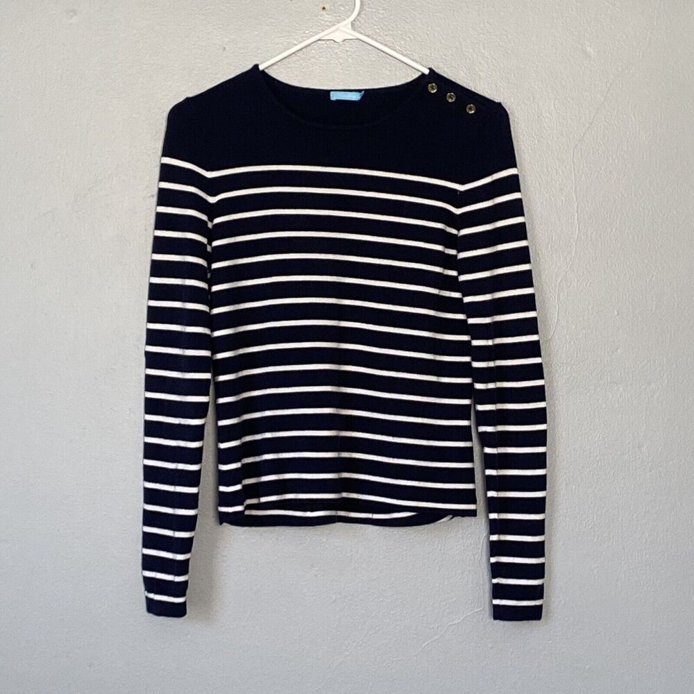 J. McLaughlin Sweater Size XS Navy Blue White Striped Lightweight Top Classic